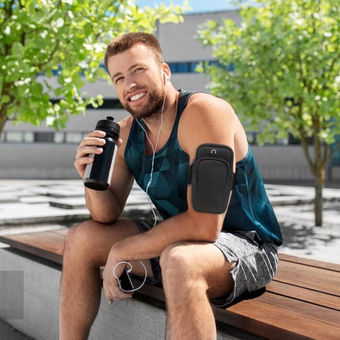 Running Armband, Diving Cloth Running Phone Holder Running Accessories for Men and Women, Dual Pockets Phone Arm Band for Running, Cycling, Mountaineering (Black) - Image 4