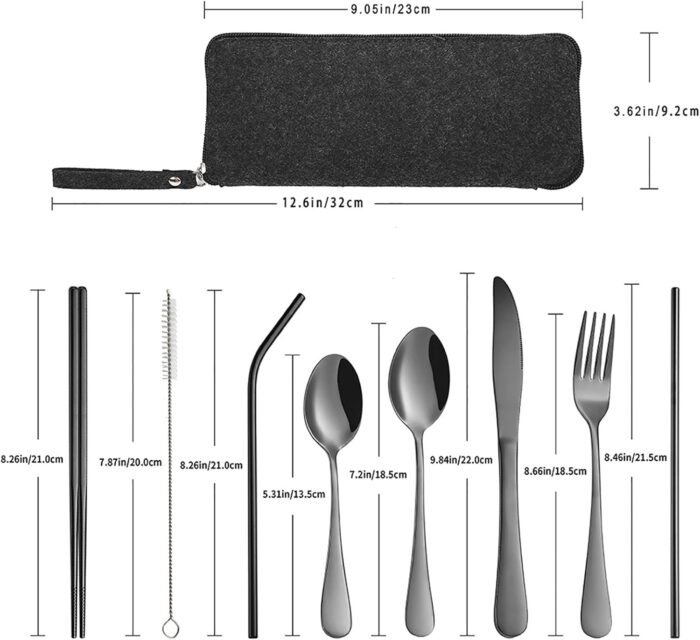 VANDBAO Portable Travel Utensils, Reusable Silverware with Case for Fixing Tableware, 9 Pieces Stainless Steel Stable Flatware Set, Camping Picnic Cutlery Set (Black Set) - Image 8