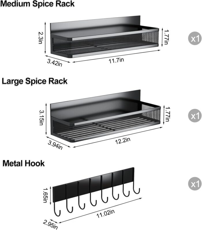 Magnetic Spice Rack for Refrigerator, 3 Pack Magnetic Shelf, Moveable Fridge Organizer with 8-Hook Rack, Seasoning Organizer for Kitchen - Image 2