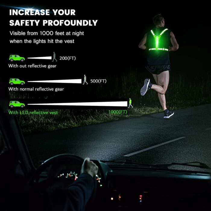 LED Reflective Running Vest Gear,Light Up Vest Runners Night Walking USB Rechargeable,Up to 11hrs Light with Adjustable Waist/Shoulder for Women Men Kids - Image 2