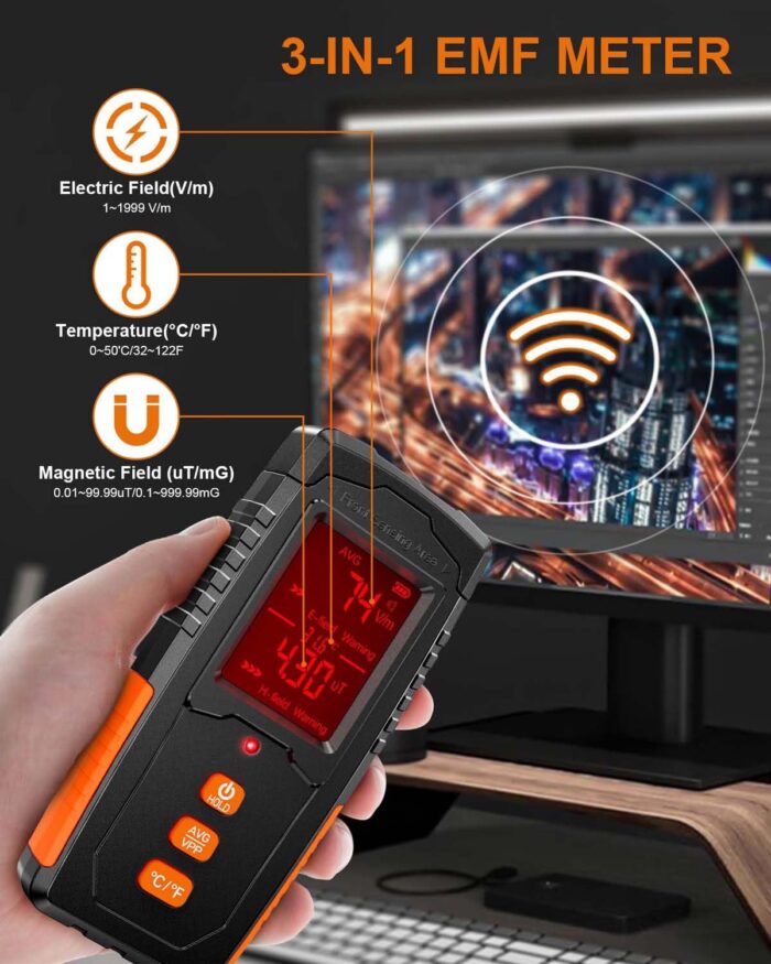 EMF Detector, Digital LCD EMF Meter, 3 in 1 Rechargeable Electromagnetic Field Radiation Detector, Ghost Hunting Equipment, Sensitive Tester Reader for Indoor & Outdoor EMF Inspection - Image 2