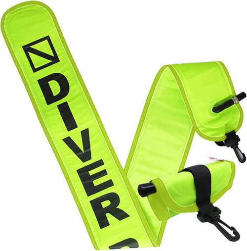 Scuba Choice 4ft Neon Yellow Scuba Diving Surface Marker Buoy Signal Tube, Durable 210D Nylon TPU, Compact BCD Pocket Fit, Easy Oral Inflate, Diver Below Safety Signal with Clip