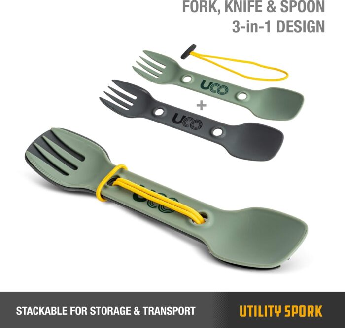 UCO Utility Spork 3-in-1 Combo Spoon-Fork-Knife Utensil, 2-Pack, Gold/Sky Blue - Image 3