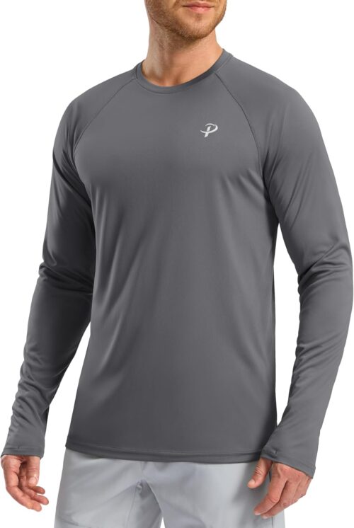 Pudolla Men's Sun Protection Shirts UV SPF UPF 50+ Rash Guard Long Sleeve Lightweight Quick Dry Brethable Swimming Fishing