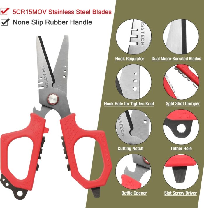 Swiss+Tech Fishing Tool Kit, Fish Gripper with Scale, Muti-Function Fishing Pliers, Braided Line Scissors, Fishing Gear with Safety Coiled Lanyard, Fishing Gifts for Anglers… - Image 3