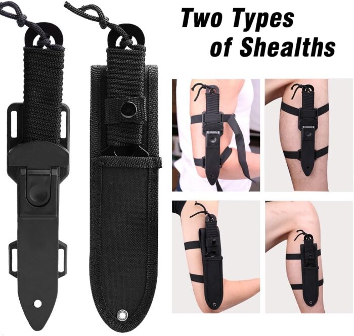 Dive Knife - Scuba Diving Knife with holster, 2 Types Sheath 2 Pairs Thigh Leg Straps, Black Premium Divers Knives Shears for Outdoor Spearfishing, Snorkeling - Image 4