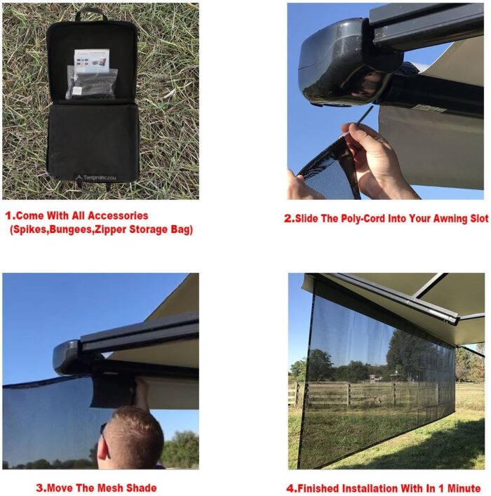 Tentproinc RV Awning Sun Shade Screen Sunshade 8' X 15' 3'' (Fit for 16' Awning)- Mesh Sunscreen Motorhome Camper Trailer Awning Shade Screen UV Blocker Completed Kits - 3 Year Warranty (Black) - Image 3