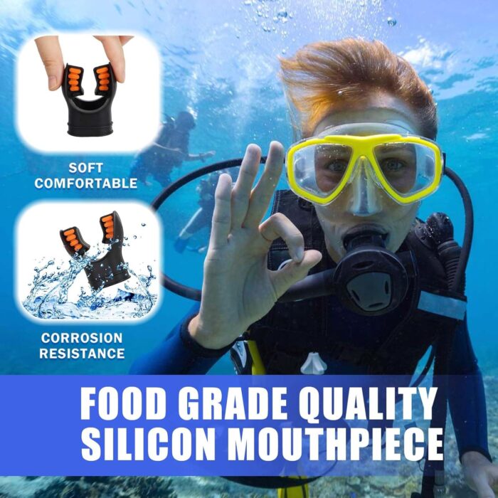 Scuba Diving Mouthpiece, Silicone Snorkel Mouthpiece Regulator Replacement with Regulator Tie Fits Most Standard Regulators Scuba Diving Accessories, Orange/Black/Yellow/Green - Image 3
