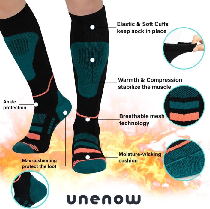 Merino Wool Ski Socks 2 Pairs, Thermal Knee High Warm Socks for Snowboarding, Hiking, Cold Weather, Snow, Hunting - Image 4