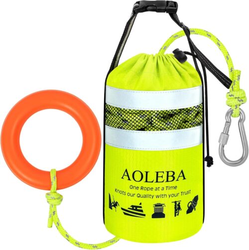 AOLEBA Water Rescue Throw Bag, Throwable Device with 8MM Reflective Throw Line,Tensile Strength Up to 1900Lbs Boating Equipment, Emergency Water Bag Safety Equipment for Kayaking Rafting
