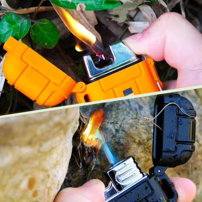 2 Pack Waterproof Lighter Outdoor Windproof Torch Lighters Dual Arc Butane Electric Lighters USB Rechargeable Lighters Flameless Plasma Lighter Camping Hiking Adventure Survival Tactical Gear - Image 6