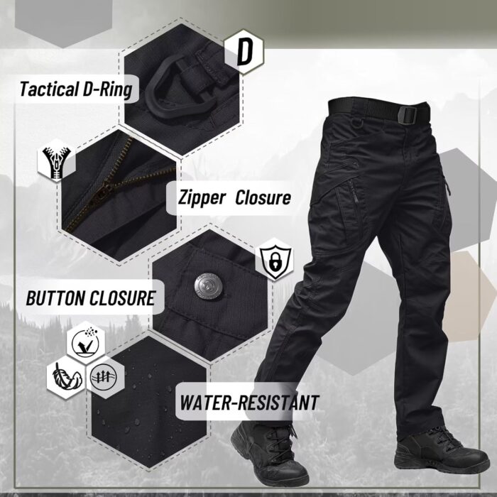 TACVASEN Men's Tactical Pants 9 Pockets Cargo Hiking Pants Lightweight Work Pants for Men Construction Water Resistant - Image 3
