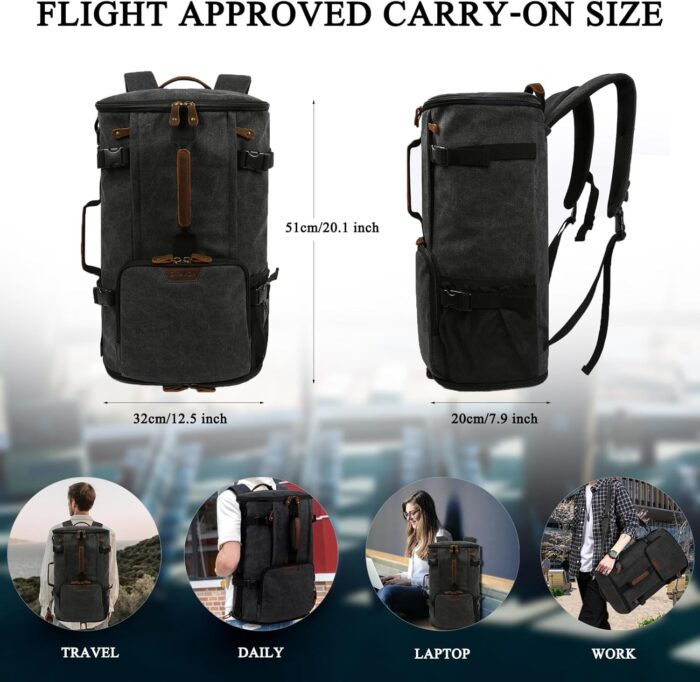G-FAVOR Travel Backpack for Men, 40L Flight Approved Carry On Backpack, Water Resistant Canvas Weekender with 17.3" Laptop Sleeve, Convertible Duffel Bag for Airplane, Business & Travel - Image 7