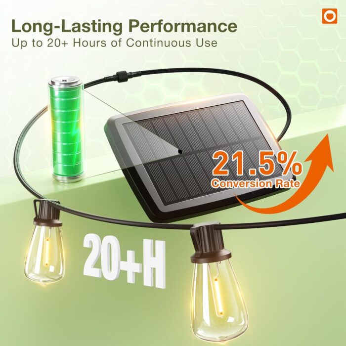 addlon 54(48+6) FT Solar String Lights Waterproof,Patio Lights Solar Powered with Remote & USB Port 15+1 LED Shatterproof Bulbs 3 Light Modes, Dimmable Solar Light for Camping Backyard Garden - Image 6