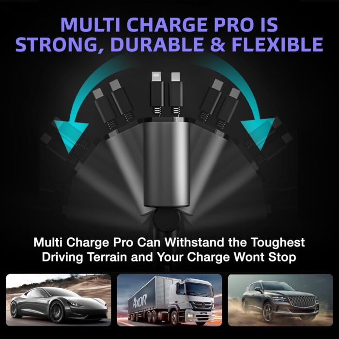 Multi Charge Pro iPhone Car Charger Fast Charging Retractable Car Charger USB C Auto Adapter, Powerful 120W 4-Port USB-C & USB-A and Lightning iPhone, Samsung, Tablets... - Image 5