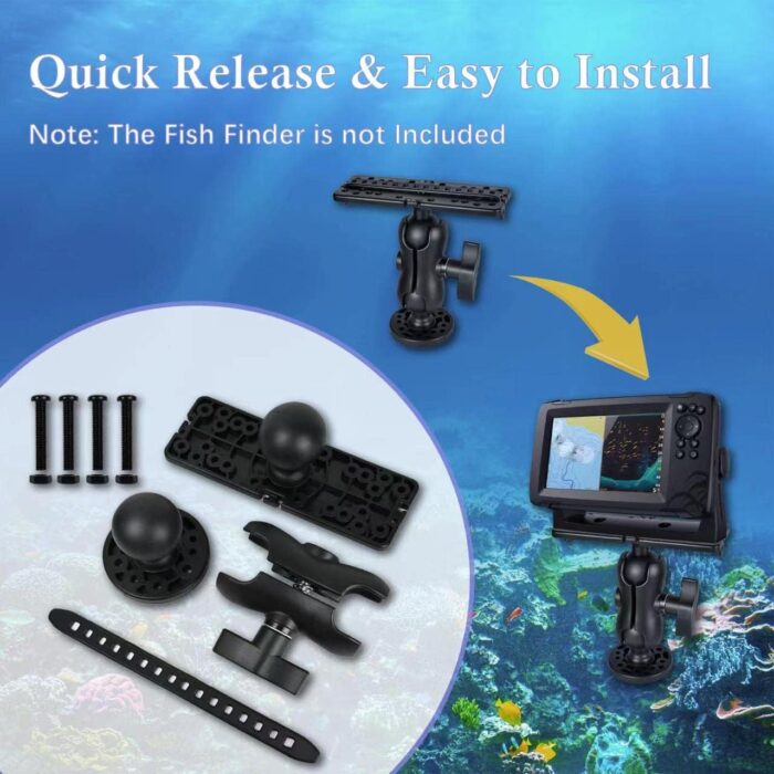 Fish Finder Mount Base, Universal 360° Rotation Ball-Mount Fish Finder Bracket, Nylon & Stainless Steel Electronic Fish Finder Holder for Marine Boat Kayak Pontoon Canoe Helix Garmin, 4*Srews, 4*Nuts - Image 7
