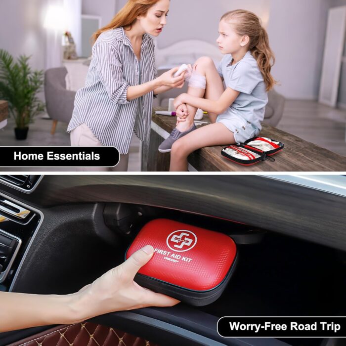 Mini First Aid Kit - 150 Piece Small Waterproof Hard Shell Medical Kit for Home, Car, Travel, Camping, Truck, Hiking, Sports, Office, Vehicle & Outdoor Emergencies- Small First Aid Medical Kit (Red) - Image 5