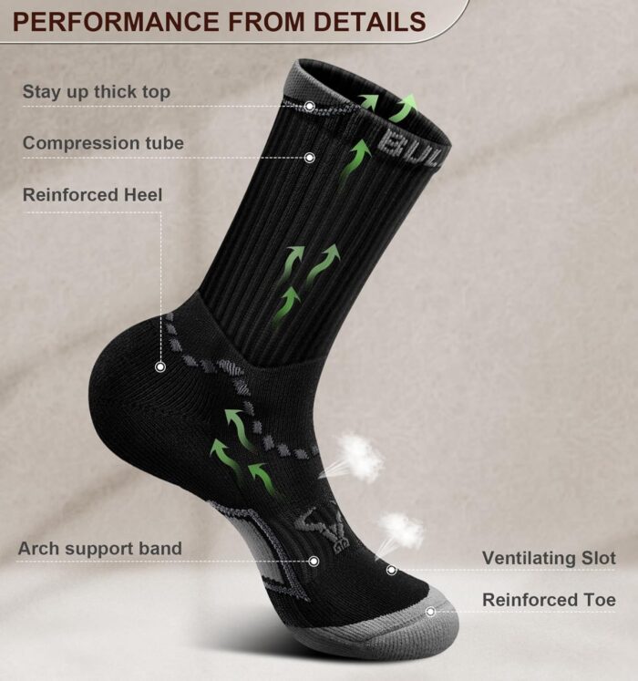 BULLIANT Men Athletic Socks, Compression Sports Crew Socks Cushioned For Men Outdoor Running Hiking-Arch Compression Support - Image 4