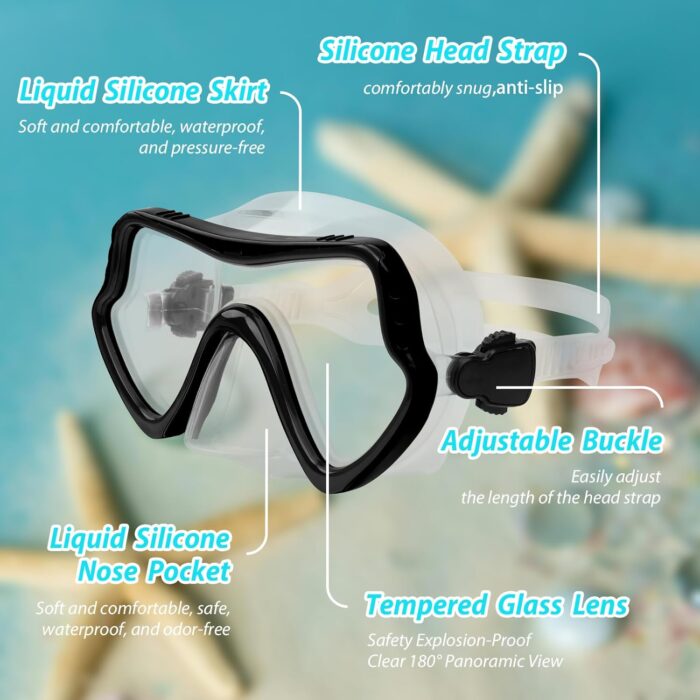 Snorkel Set, Snorkeling Gear for Adults with Dry Top Snorkel Mask and Tempered Glass Lens, Travel Diving & Snorkeling Equipment, Adult Scuba Mask and Snorkel - Image 3