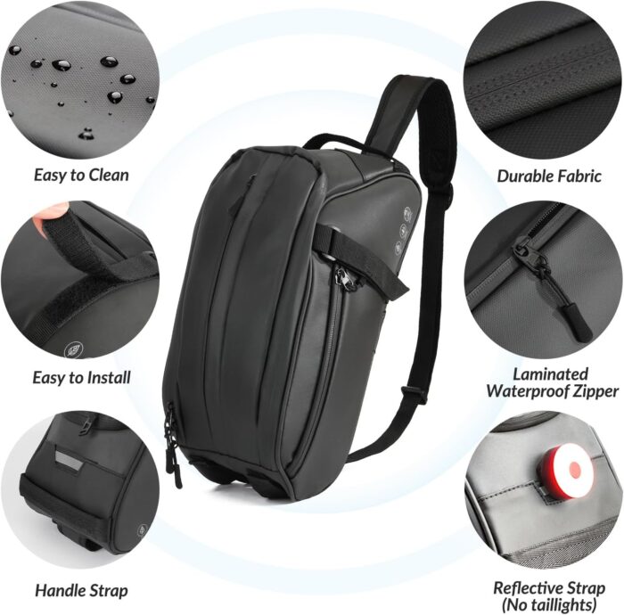 WOTOW Reflective Rear Rack Bag, Water Resistant Bike Saddle Panniers for Bicycles, 8L Trunk Cycling Back Seat Cargo Carrier Storage Pouch With Shoulder Strap for Travel Commute - Image 6