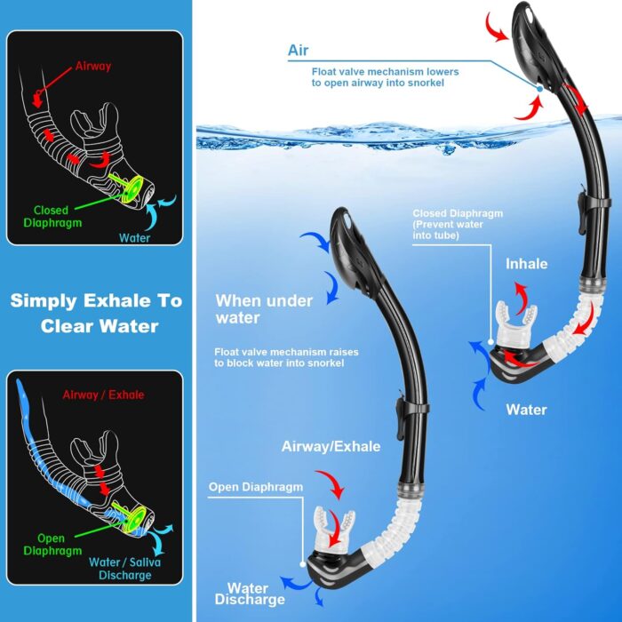 Snorkeling Gear for Adults Kids - Mask Fins Snorkel Set with Panoramic View Snorkel Mask Anti-Fog Anti-Leak, Dry Top Snorkel, Dive Flippers and Gear Bag, Snorkeling Diving Safety Gear - Image 4