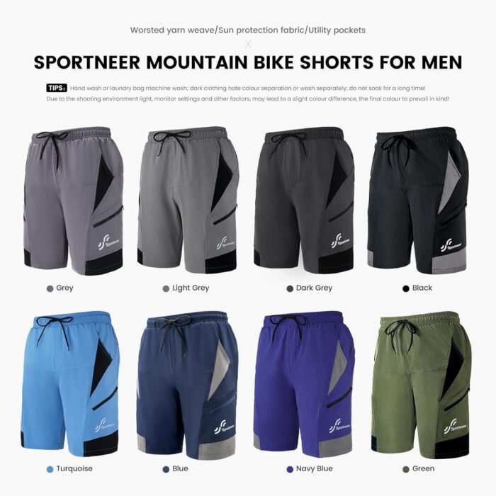 Sportneer Bike Shorts for Men: 3D Padded Lightweight Riding Biking Cycling Mountain Bike Shorts for Men with Zipper Pockets - Image 7