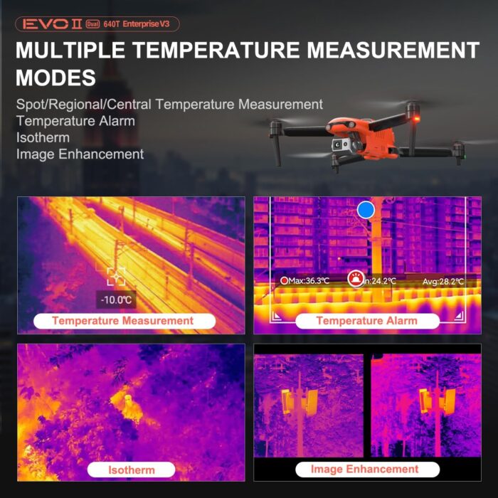 Autel Robotics EVO II Dual 640T Enterprise V3, Support Remote ID, 640 * 512@30 fps T~hermal Imaging, 0.8" RYYB CMOS 8K Sensor, DRI Ranges, 1-16x Zoom, 42 Mins,15KM Transmission - Image 4