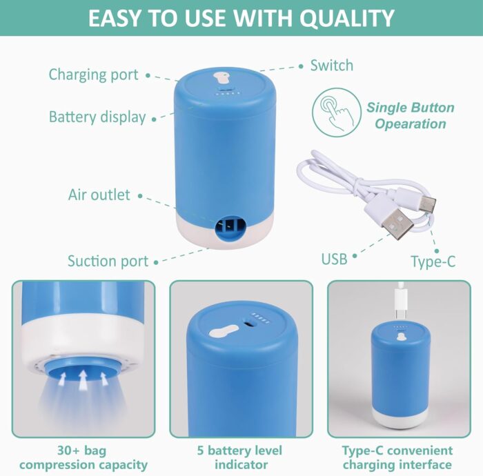 Travel Vacuum Bags with Electric Pump, 8 Pack Vacuum Travel Bags for Luggage and Suitcase, Vacuum Seal Space Saver Compression for Clothes Clothing - Image 5