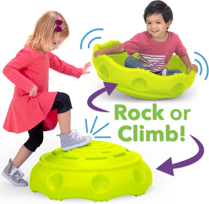 Simplay3 Two Sided Rock Around Wobble Disk and Climbing Dome for Toddlers and Kids - Rocking and Climbing - Indoor/Outdoor - Yellow/Green, Made in USA (1 Pack) - Image 2