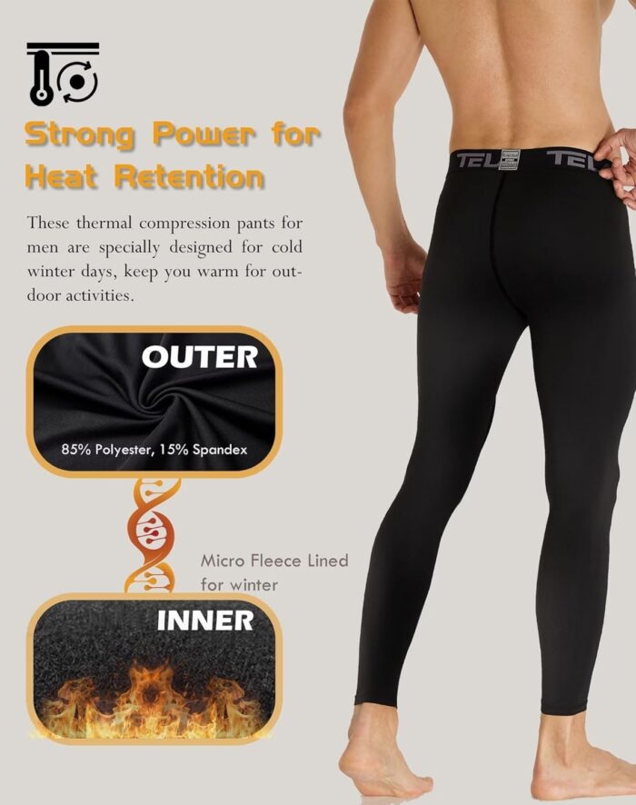 5 or 4 Pack Men's Thermal Compression Pants Fleece Lined Sports Tights Athletic Leggings Cold Weather Baselayer Winter Gear - Image 2