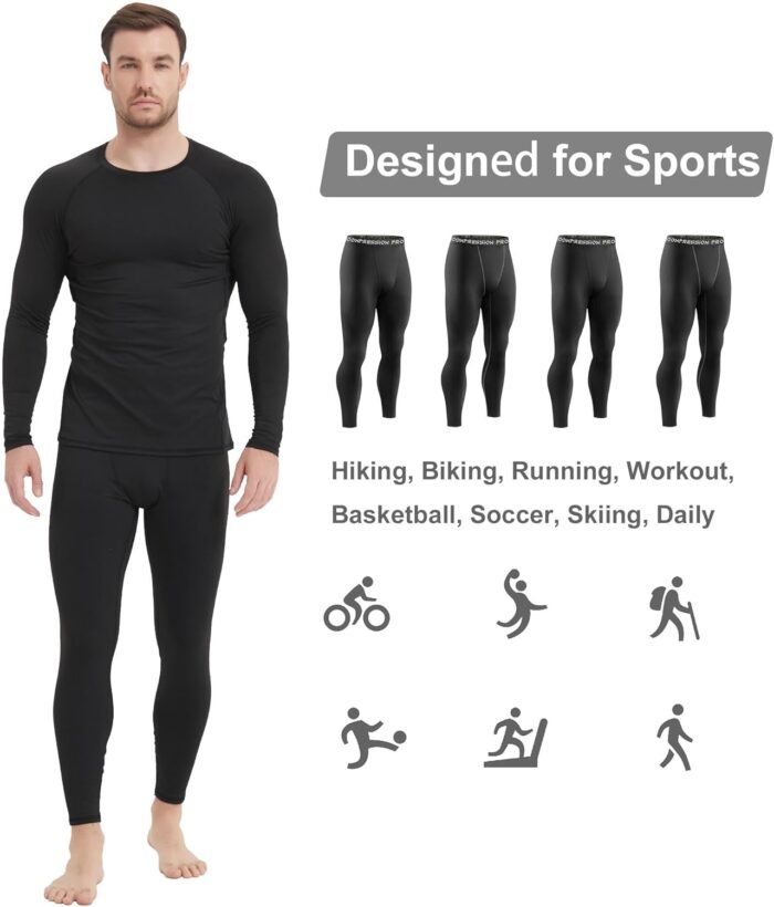 4 Pack Men Thermal Compression Pants,Fleece Lined Heated Leggings for Cold Weather Sports Athletic Winter Baselayer - Image 5