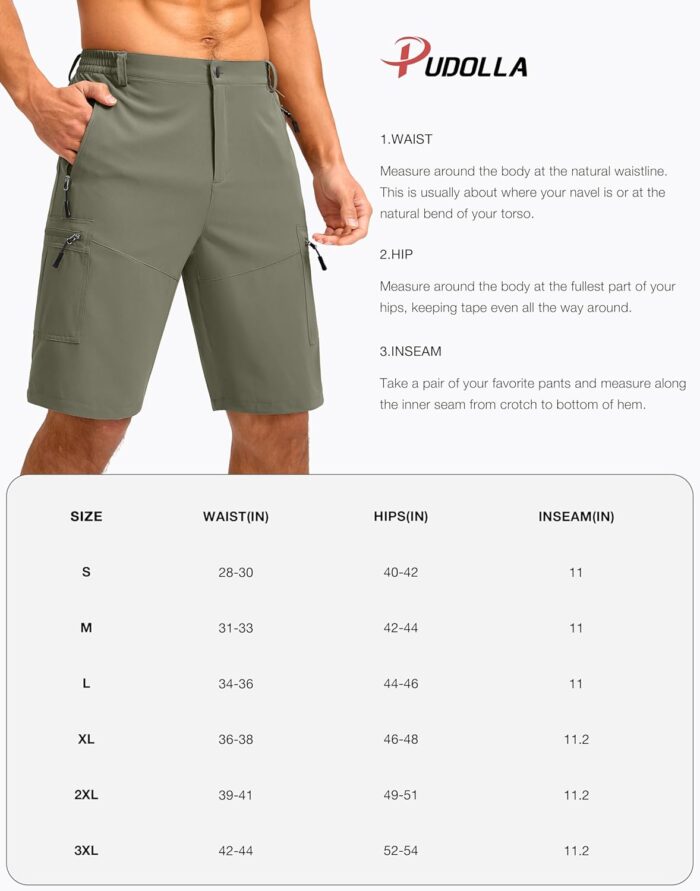 Pudolla Men's Hiking Shorts 11" Lightweight Cargo Work Shorts for Men Summer Travel Golf Casual Outdoor with 5 Pockets - Image 8