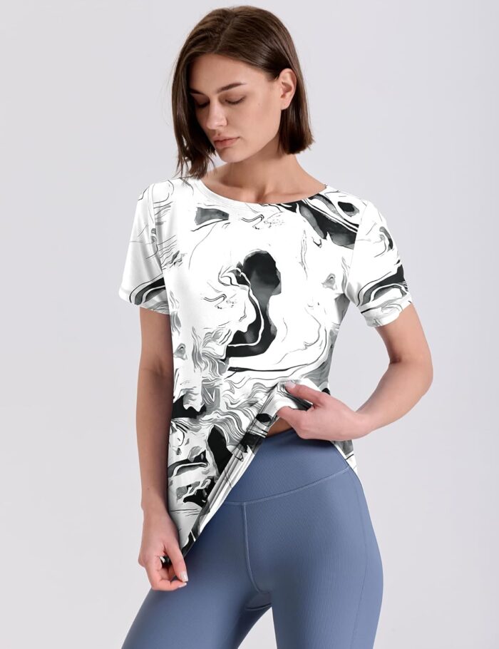 Kistore Workout Tops for Women Short Sleeve Boat Neck Loose Fit Gym T-Shirt Athletic Casual Tee Shirts - Image 5