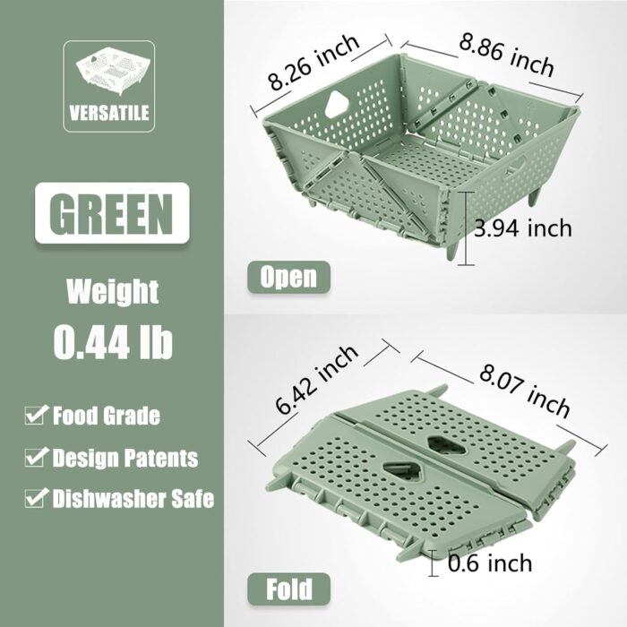 Collapsible Strainers and Colanders for Kitchen, Foldable Plastic Storage Drain Basket for Pasta, Fruit, Vegetables, Berry Space-Saving, BPA-Free, Dishwasher Safe (Green) - Image 2