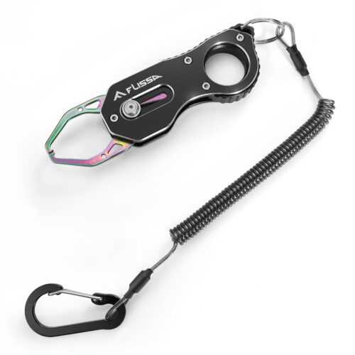 FLISSA 5" Mini Fish Gripper, 22 Pound Fish Lip Grip Tool with Carabiner and Spring Anti-Lost Rope, Durable Stainless Steel Fish Grabber Gripper, Corrosion Resistant & Portable