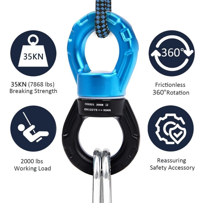 PACEARTH Swing Swivel 35KN Breaking Strength 360° Rotator Safety Rotational Device Hanging Accessory for Rock Climbing, Hanging Hammock, Web Tree Swing, Aerial Dance, Children's Swing Spinner Hanger - Image 4