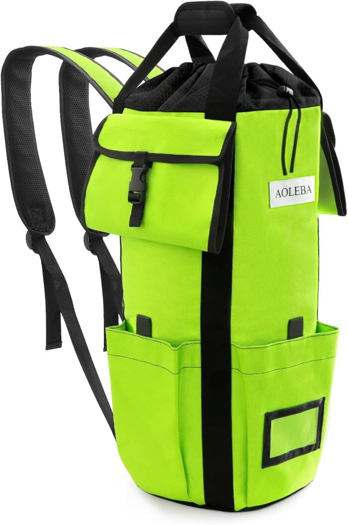 AOLEBA Arborist Rope Storage Bag Tree Climbing Rock Rope Bucket Backpack Rope Storage Bag Large Capacity 1680D Thicken Nylon Material with Hand Straps, Side Pockets - Image 9