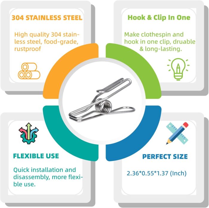 Travel Clothesline with Non-Slip Hook Clips (12pcs 304 Stainless Steel) Portable Clothes line for Cruise Ship/Beach Vacation/Camping Essentials (Patent Pending) - Image 4