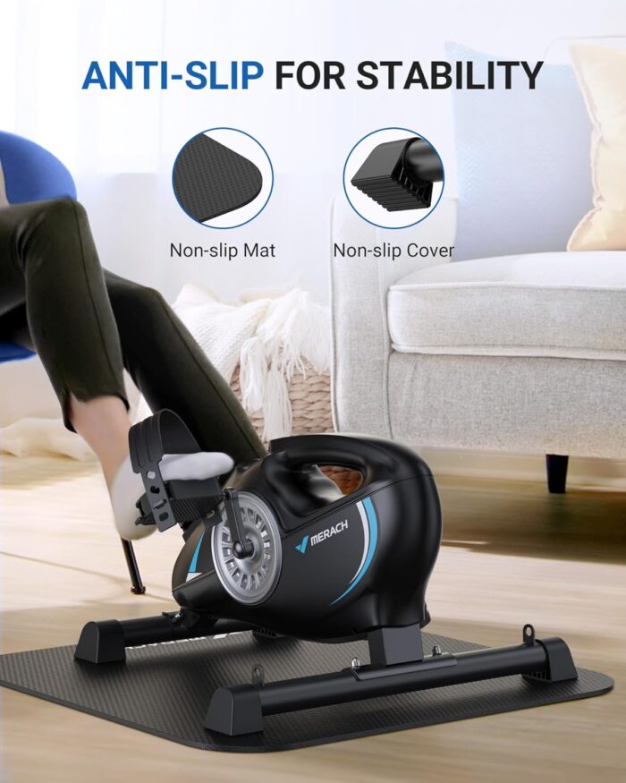 Under Desk Bike Pedal Exerciser, Quiet Magnetic Mini Exercise Bike with MERACH App for Arm, Leg Recovery, Physical Therapy, Smooth Foot Desk Cycle with 2 Resistance Bands & Non-Slip Mat - Image 2