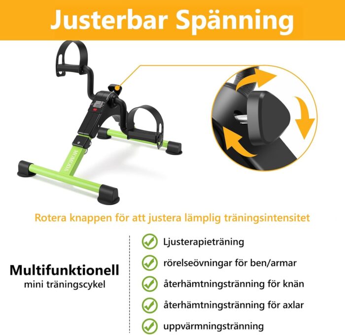 Pedal Exerciser Desk Exercise Bike Leg and Arm Bike with LCD Monitor Foldable (black/green) - Image 6