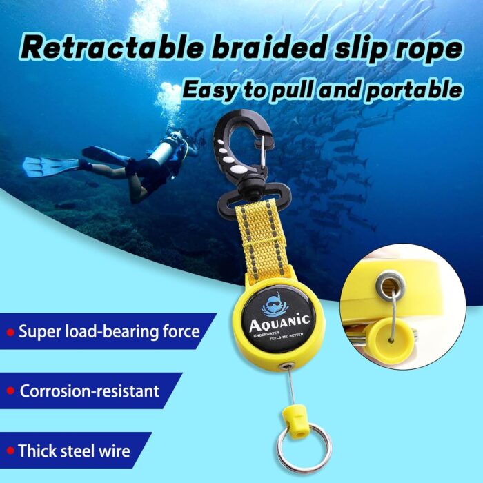 Scuba Diving Retractable Gear Tethers, Scuba Accessories Dive Clip Lanyard with Snap Hook, Split Ring Quick-Release Extension Cord for Diving,Swimming,Flashlights,Cameras and More - Image 4