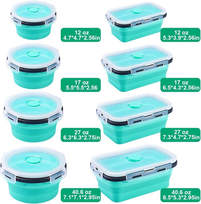8 Pack Collapsible Food Storage Containers With Lids, Collapsible Storage Containers Sets Silicone Collapsible Bowls For Camping, RV Accessories, Travel Trailer Must (Mixed oz) (8) - Image 3