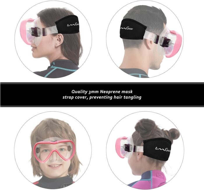 OMGear Diving Mask Snorkeling Gear Kids Adult Snorkel Mask Dive Goggles Silicone Swim Glasses with Nose Cover for Scuba Free Diving Spearfishing Neoprene Strap Cover Impact Resistance - Image 4