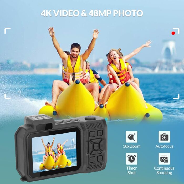 4K Underwater Camera 33 FT Waterproof Camera with Dual Screens Selfie Digital Camera Built-in 2500 mAh Battery 48MP Autofocus Waterproof Digital Camera for Snorkeling, Novice Photographer,Orange - Image 3