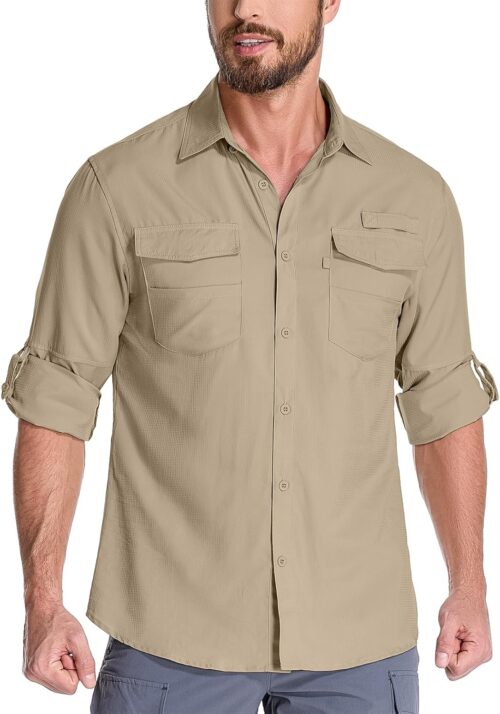 Fishing Shirts for Men, Sun Protection Long Sleeve Hiking Outdoor UV Shirt Quick Dry UPF 50+ for Travel Safari Camping