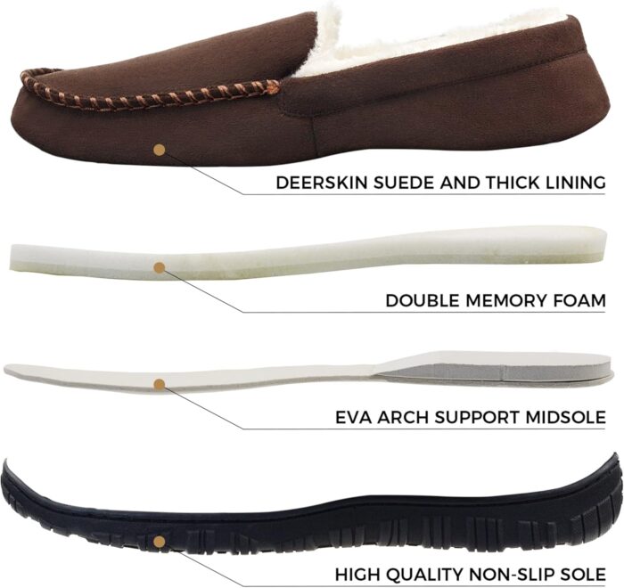 Lulex Moccasins for Men House Slippers Indoor Outdoor Plush Mens Bedroom Shoes with Hard Sole - Image 4