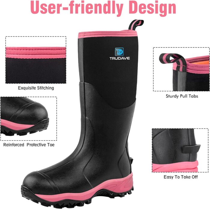 Rubber Boots for Women with Steel Shank, Waterproof Insulated Mud Rain Boots, 6mm Neoprene Anti-slip Outdoor Work Boots, Size 6-11 - Image 3