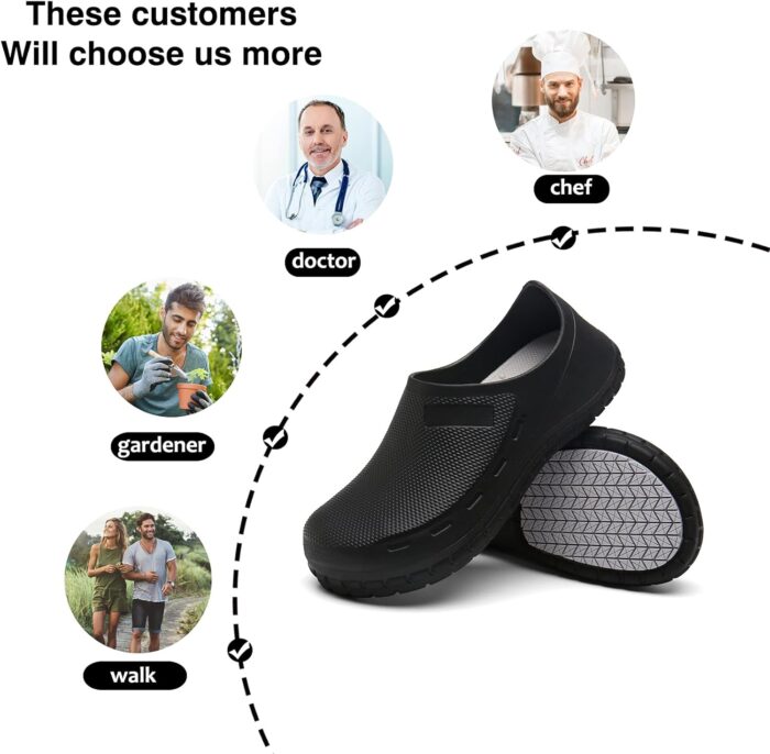 Chef Shoes for Men Nonslip Water Proof Work Shoes Mens Clogs Comfortable Nursing Nurse Shoes for Gardener Men Indoor and Outdoor for Kitchen Office Seaside-Zapatos de Cocina para Hombres - Image 8