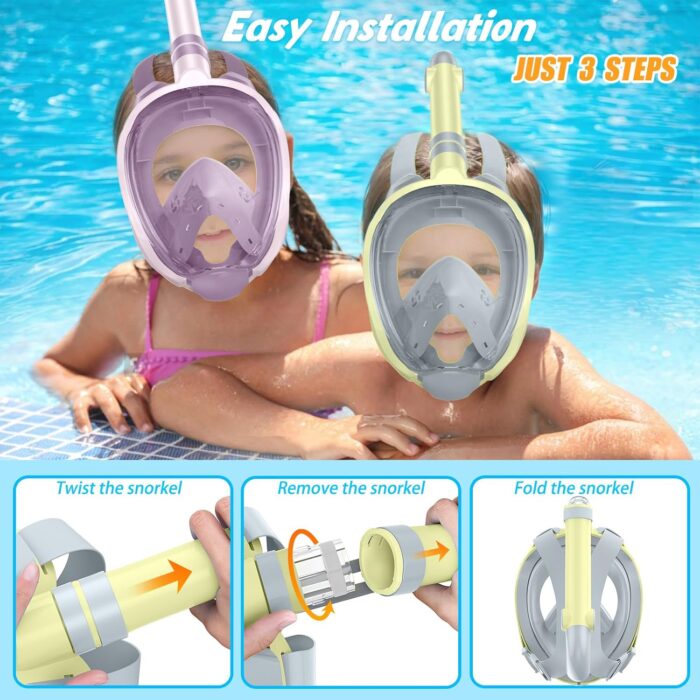 Greatever Snorkeling Gear for Kids，Ideal Gifts of Kids Snorkel Mask，Full Face Snorkel Mask Kids with Camera Mount，Safe Breathing for Enchanting Travel - Image 6