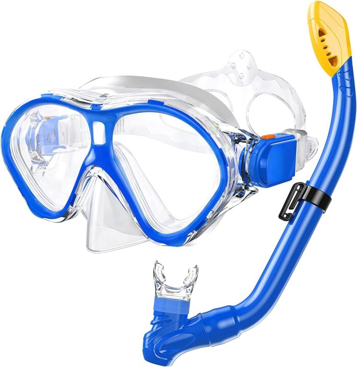 Gintenco Kids Snorkel Set, Diving Mask for Children as Unisex Kids Swimming Goggles, Anti-Fog Diving Mask and Dry Top Snorkel Combo Set for Junior and Youth